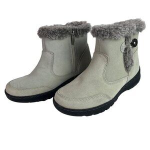 🟣 Khombu Women's Size 7 Iris Gray Comfort Suede Faux Fur Ankle Boots